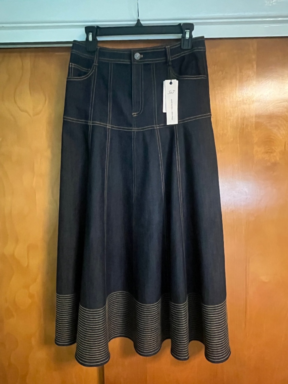Cinq A Sept Dark Blue Denim Zip Front Midi Hester Skirt Sz. 6 - Picture 4 of 12